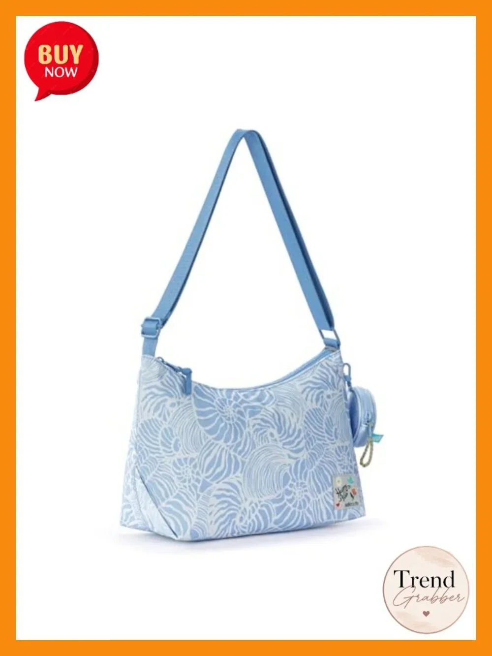 Spacious Hobo Shoulder Bag with Zipper Closure & Detachable Key Dangle